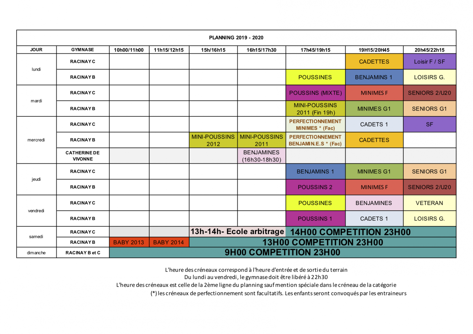 Planning saison 2019-2020